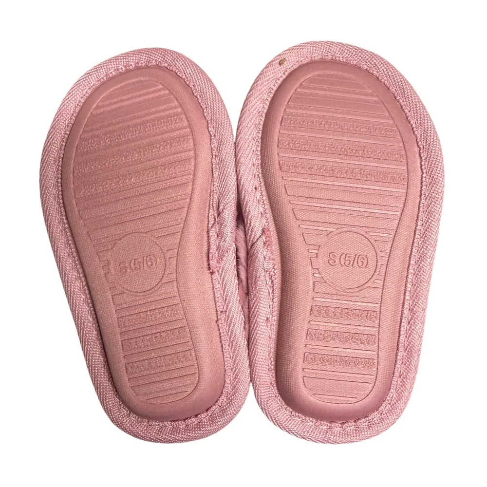 Cat & Jack Slippers Kids S 5/6 Pink Rose Gold Faux Fur Lila Metallic Shimmer New